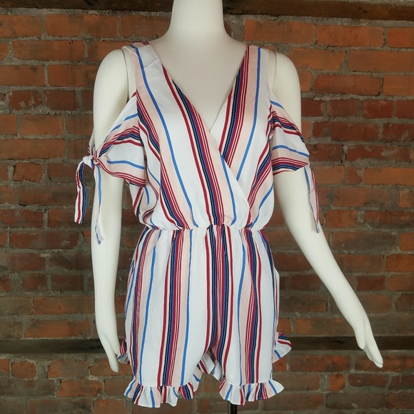 Lucca Couture Pants - NWT Lucca Women's Romper Sz L Stripes Red/White/Bl